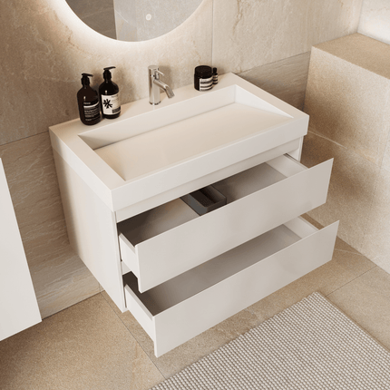 Meuble de salle de bain suspendu brillant avec vasque inclinée - blanc - 80 cm - Azuro