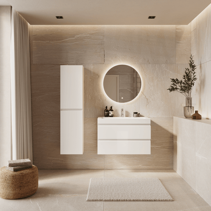 Meuble de salle de bain suspendu brillant avec vasque inclinée - blanc - 80 cm - Azuro
