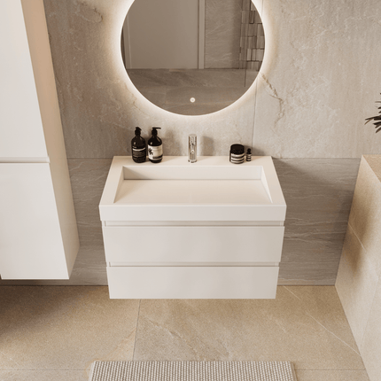 Meuble de salle de bain suspendu brillant avec vasque inclinée - blanc - 80 cm - Azuro