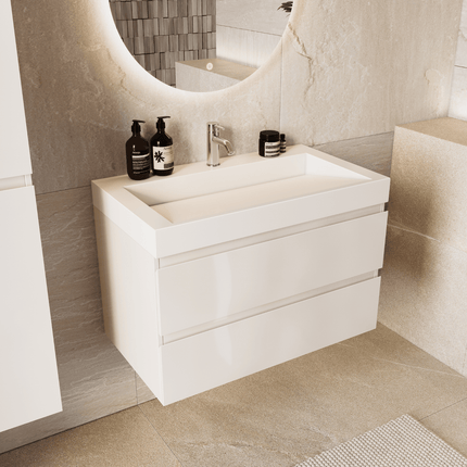 Meuble de salle de bain suspendu brillant avec vasque inclinée - blanc - 80 cm - Azuro