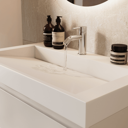 Meuble de salle de bain suspendu brillant avec vasque inclinée - blanc - 80 cm - Azuro