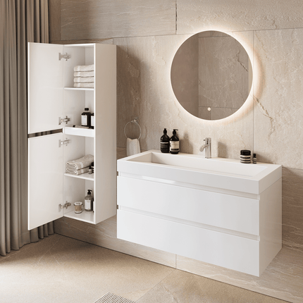 Meuble bas suspendu avec lavabo incliné - Blanc brillant - 100 cm - Azuro