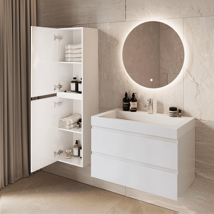 Meuble de salle de bain suspendu brillant avec vasque inclinée - blanc - 80 cm - Azuro