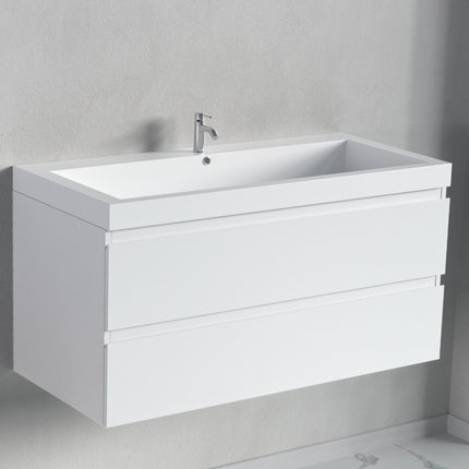 Meuble de salle de bain suspendu blanc brillant avec vasque intégrée - 100 cm - Avalon