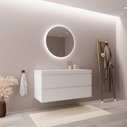 Meuble de salle de bain suspendu blanc brillant avec vasque intégrée - 100 cm - Avalon