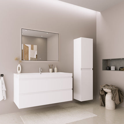 Meuble de salle de bain suspendu blanc brillant avec vasque intégrée - 100 cm - Avalon