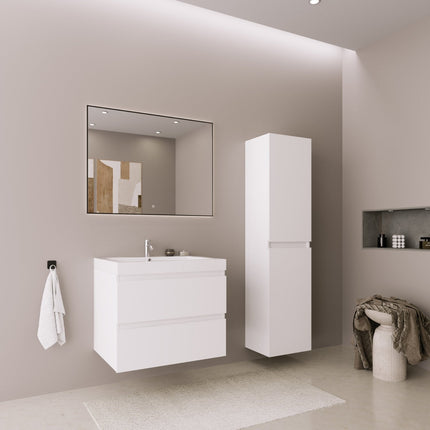 Ensemble meuble de salle de bain suspendu avec vasque blanche - Blanc brillant - 60 cm - Avalon