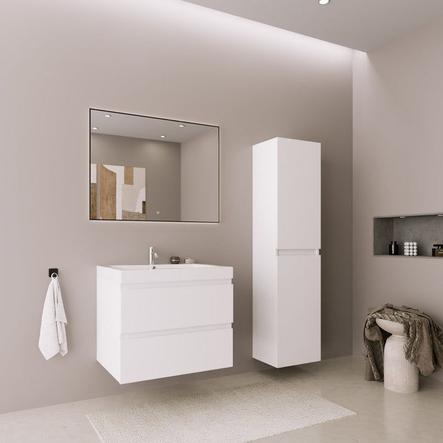 Ensemble meuble de salle de bain suspendu avec vasque blanche - Blanc brillant - 60 cm - Avalon