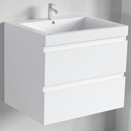 Ensemble meuble de salle de bain suspendu avec vasque blanche - Blanc brillant - 60 cm - Avalon