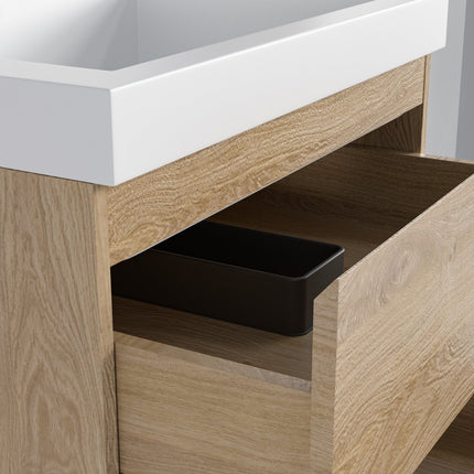 Ensemble meuble de salle de bain suspendu avec vasque blanche - Chêne clair - 60 cm - Avalon