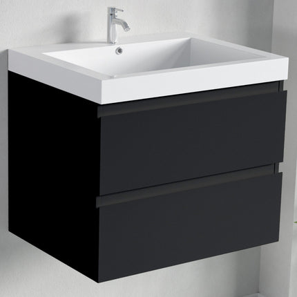 Ensemble meuble de salle de bain suspendu noir mat avec vasque blanche - 60 cm - DS CONCEPT