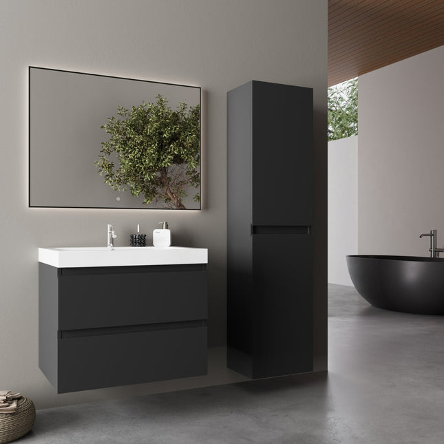 Ensemble meuble de salle de bain suspendu noir mat avec vasque blanche - 60 cm - DS CONCEPT