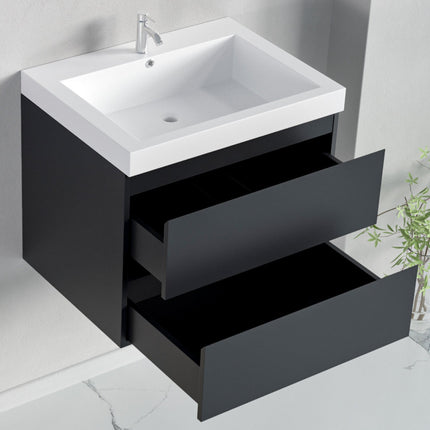 Ensemble meuble de salle de bain suspendu noir mat avec vasque blanche - 60 cm - DS CONCEPT