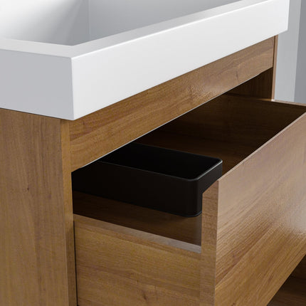 Ensemble meuble de salle de bain suspendu avec vasque blanche - Chêne chaud - 60 cm - Avalon