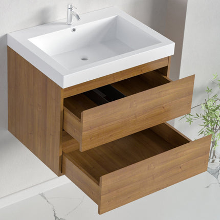 Ensemble meuble de salle de bain suspendu avec vasque blanche - Chêne chaud - 60 cm - Avalon