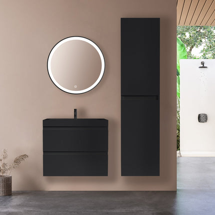 Ensemble meuble de salle de bain suspendu avec vasque noire - Noir mat - 60 cm - Avalon