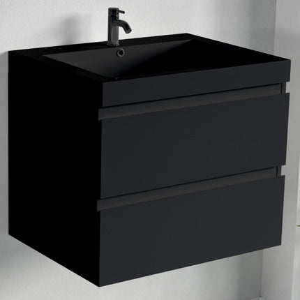 Ensemble meuble de salle de bain suspendu avec vasque noire - Noir mat - 60 cm - Avalon