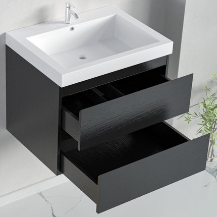 Meuble de salle de bain suspendu avec vasque blanche - Chêne noir - 60 cm - Avalon