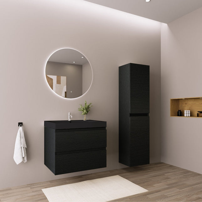 Meuble de salle de bain suspendu avec vasque noire - Chêne noir - 60 cm - Avalon