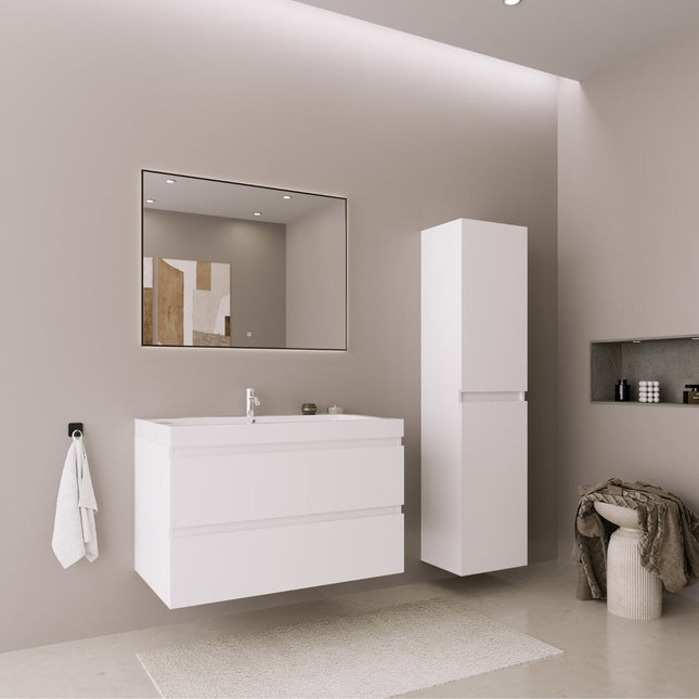 Ensemble meuble de salle de bain suspendu avec vasque blanche - Blanc brillant - 80 cm - Avalon
