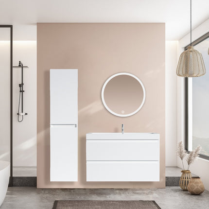 Ensemble meuble de salle de bain suspendu avec vasque blanche - Blanc brillant - 80 cm - Avalon