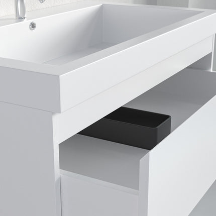 Ensemble meuble de salle de bain suspendu avec vasque blanche - Blanc brillant - 80 cm - Avalon