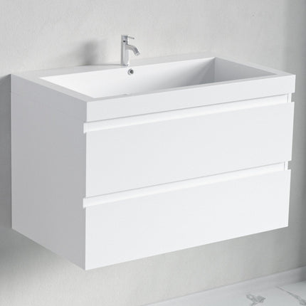 Ensemble meuble de salle de bain suspendu avec vasque blanche - Blanc brillant - 80 cm - Avalon