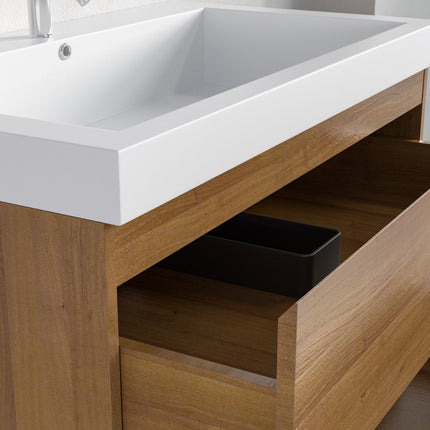Meuble de salle de bain suspendu avec vasque blanche - Chêne chaud - 80 cm - Avalon