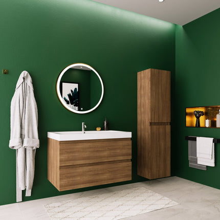 Meuble de salle de bain suspendu avec vasque blanche - Chêne chaud - 80 cm - Avalon