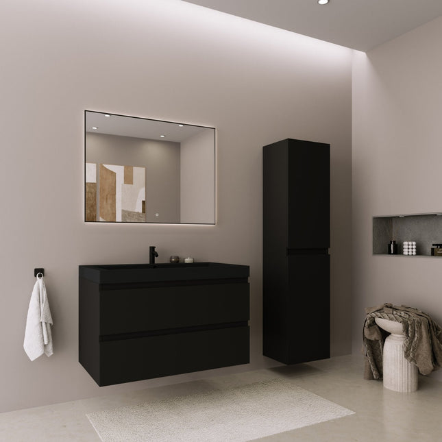 Ensemble meuble de salle de bain suspendu mat noir avec vasque noire - 80 cm - Avalon