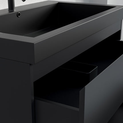 Ensemble meuble de salle de bain suspendu mat noir avec vasque noire - 80 cm - Avalon