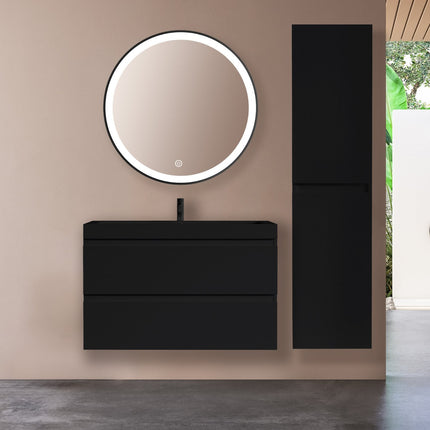 Ensemble meuble de salle de bain suspendu mat noir avec vasque noire - 80 cm - Avalon