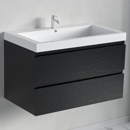 Meuble de salle de bain suspendu avec vasque blanche - Chêne noir - 80 cm - Avalon