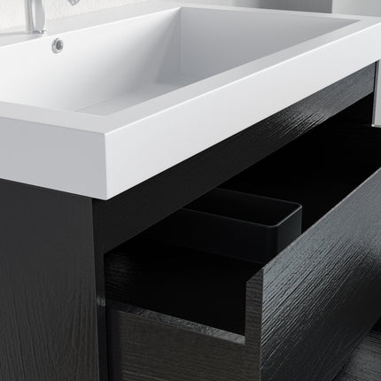 Meuble de salle de bain suspendu avec vasque blanche - Chêne noir - 80 cm - Avalon