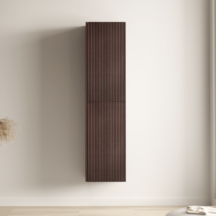 Ensemble meuble de salle de bain suspendu cannelé avec vasque céramique blanche - Noyer - 60 cm - Tropani