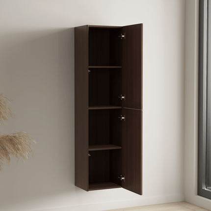 Meuble de salle de bain suspendu cannelé avec vasque en céramique - Noyer et blanc - 80 cm - Tropani