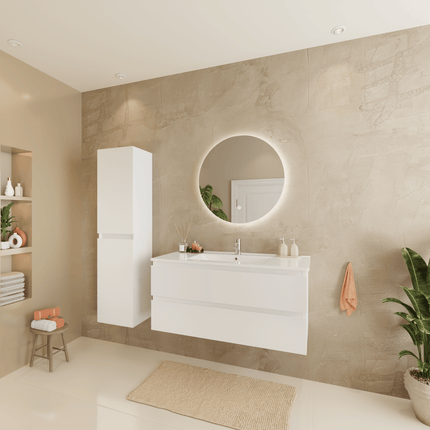 Ensemble meuble suspendu design avec vasque fine - Blanc brillant - 100 cm - Verona