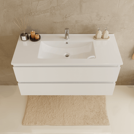Ensemble meuble suspendu design avec vasque fine - Blanc brillant - 100 cm - Verona
