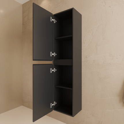 Meuble de salle de bain suspendu avec vasque en marbre minéral - Noir mat - 100 cm - Verona