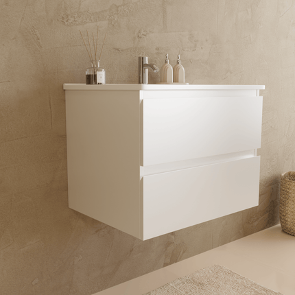 Ensemble meuble suspendu avec colonne et vasque en marbre minéral - Blanc brillant - 60 cm - Verona