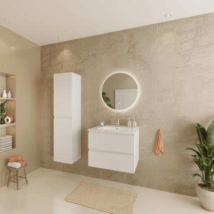 Ensemble meuble suspendu avec colonne et vasque en marbre minéral - Blanc brillant - 60 cm - Verona