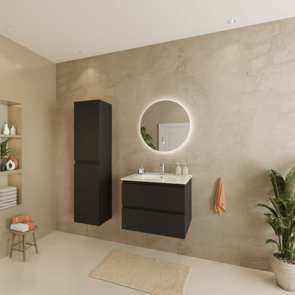 Ensemble meuble suspendu design avec vasque blanche - Noir mat - 60 cm - Verona