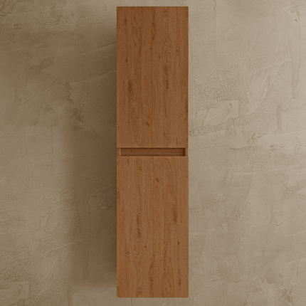 Ensemble meuble de salle de bain suspendu finition chêne chaud avec lavabo en marbre minéral blanc - 80 cm - Verona