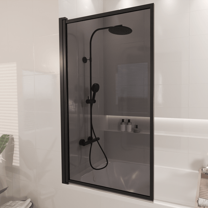 Paroi de baignoire pivotante avec verre fumé et revêtement Nano - Noir - 80 x 140 cm - Salvador