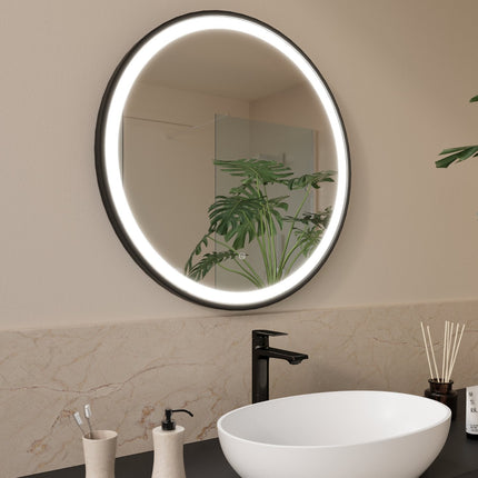 Miroir de salle de bain LED avec éclairage réglable - Noir - 70 cm - Bologna