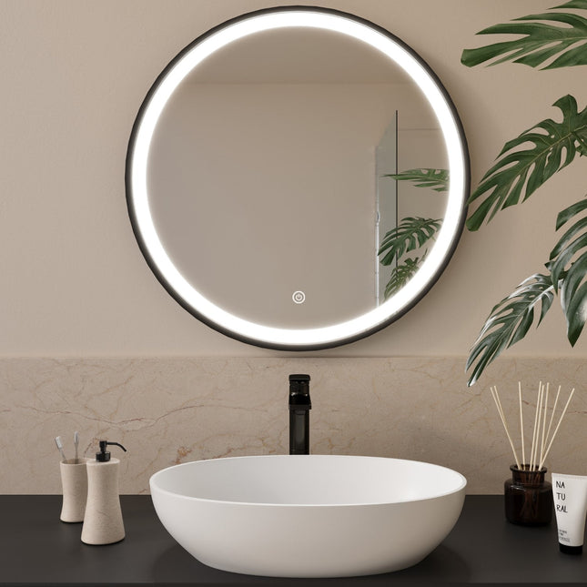 Miroir de salle de bain LED avec éclairage réglable - Noir - 70 cm - Bologna