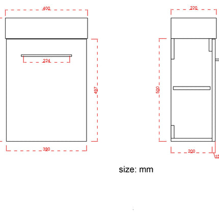 Meuble WC suspendu finition mate avec vasque intégrée - Noir - 40 cm - Bombay