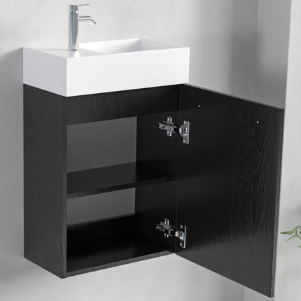 Meuble WC suspendu style contemporain avec vasque blanche intégrée - Chêne noir - 40 cm - Bombay