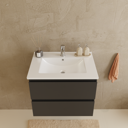 Ensemble meuble suspendu design avec vasque blanche - Noir mat - 60 cm - Verona