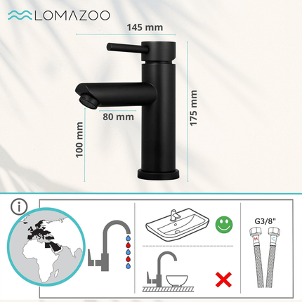 Robinet de lavabo à bec fixe noir mat - CALLISTO